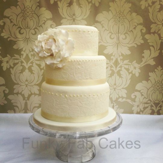 Wedding Cake with Peonies and Lace