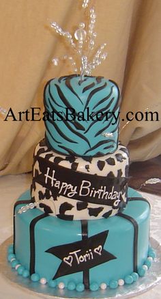 Black and Turquoise Birthday Cake