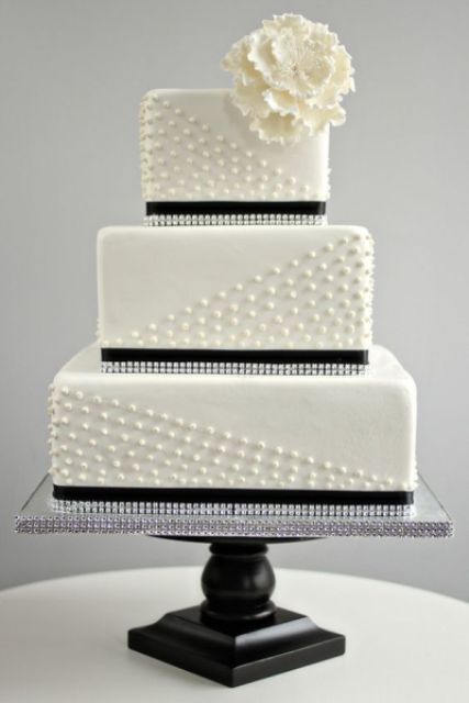 Black and White Square Wedding Cake