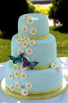 Blue and Purple Daisy Wedding Cake