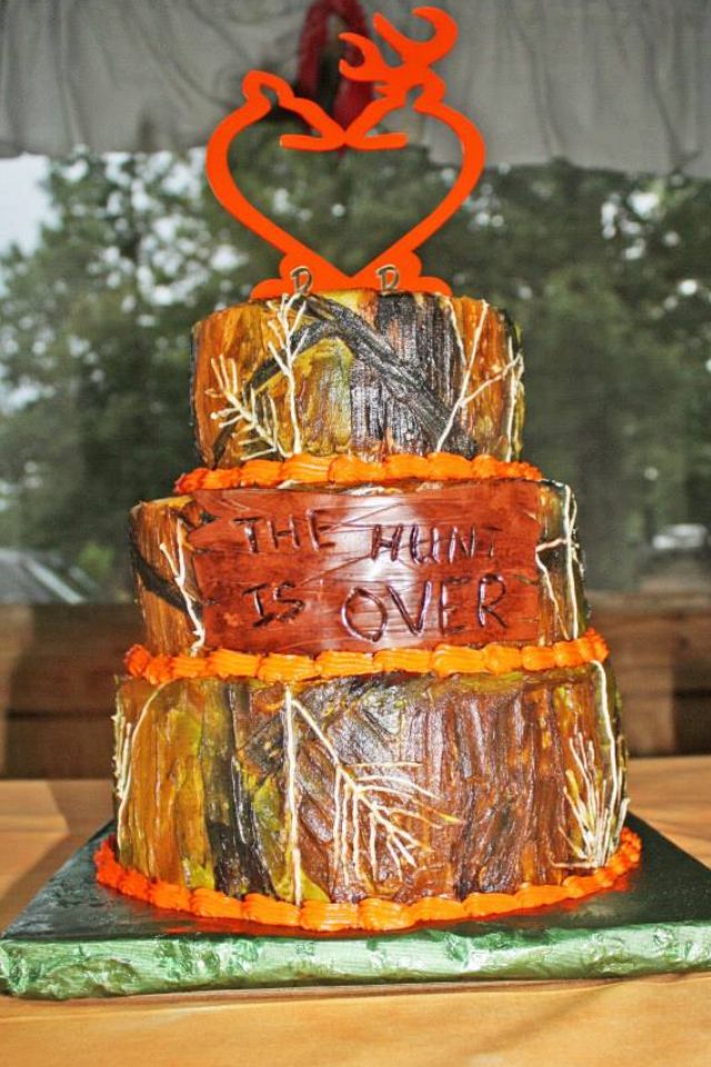 Camo and Orange Wedding Cake