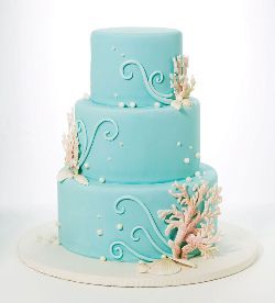 Coral and Turquoise Beach Wedding Cake