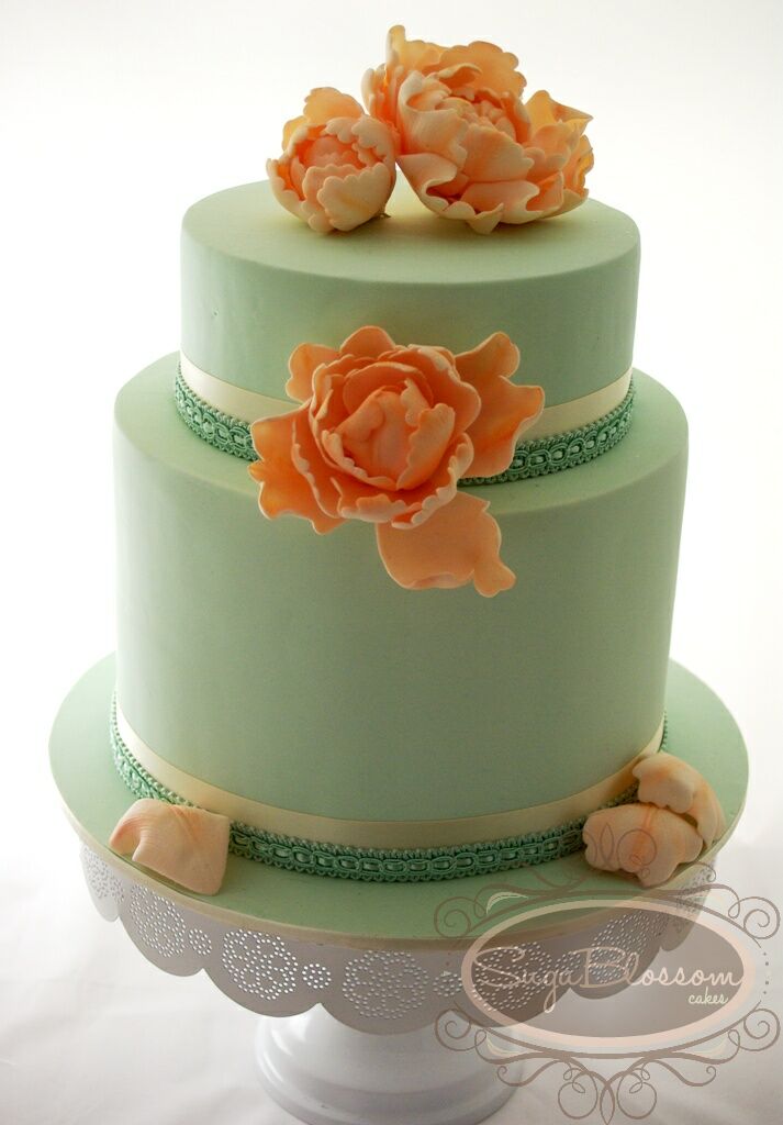 Peach and Mint Wedding Cake