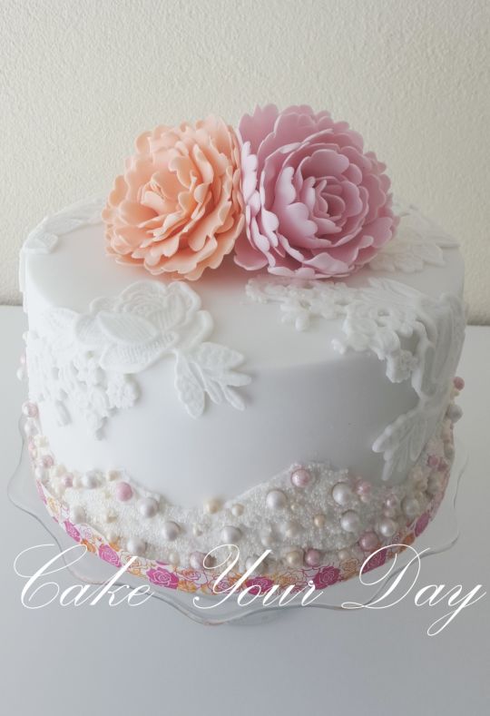 Peach Peony Wedding Cake