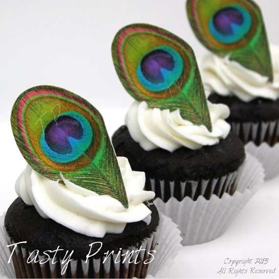 Peacock Feather Cupcake Toppers Edible