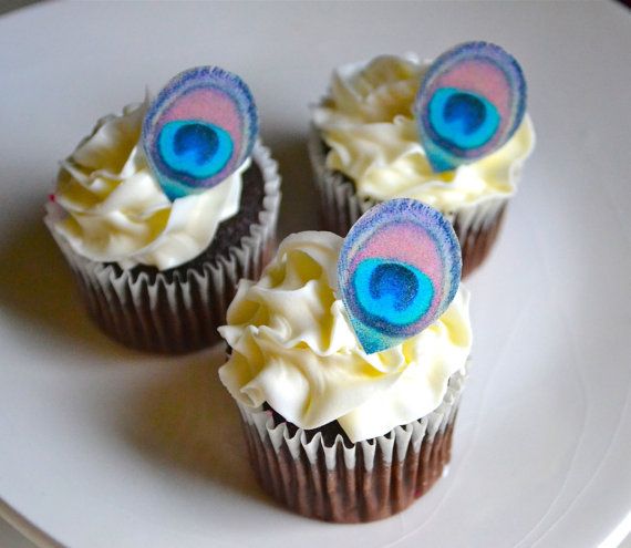 Peacock Feather Cupcake Toppers Edible Peacock Feather Cupcake Toppers Edible