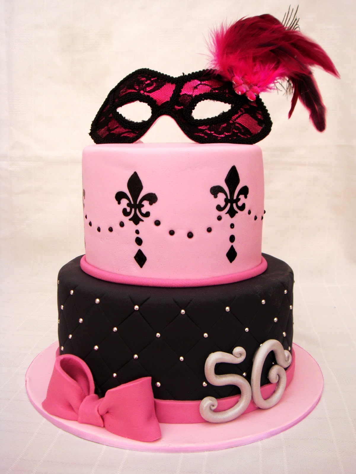 Pink and Black Masquerade Cake