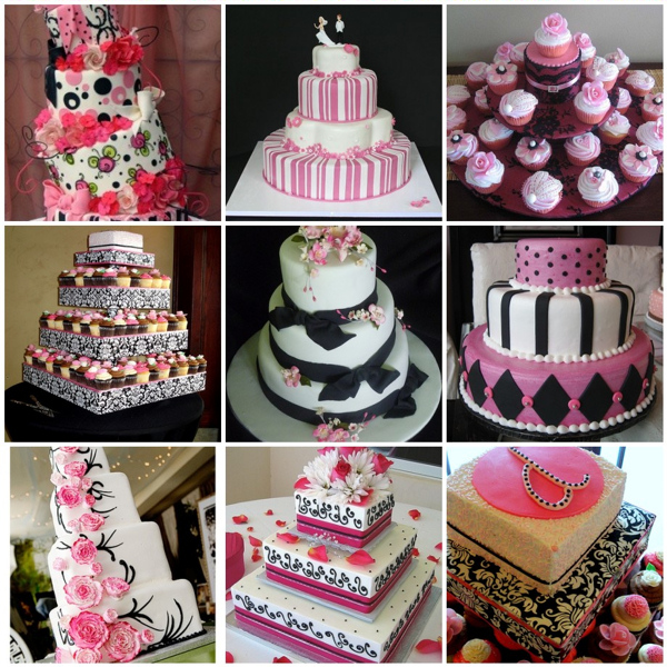 Pink Black and White Wedding Cake