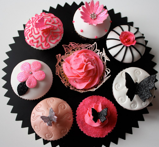 Pink Black and White Wedding Cupcake