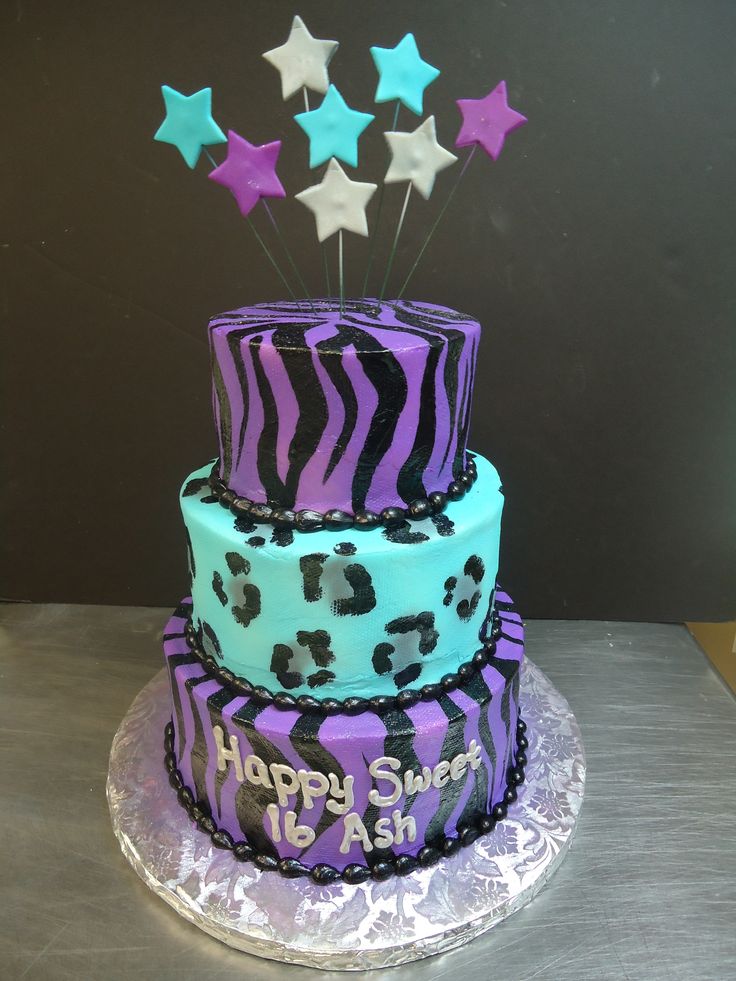 Purple Zebra and Cheetah Print Cake