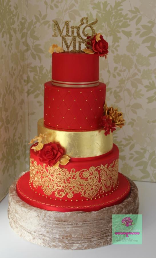 Red and Gold Wedding Cake