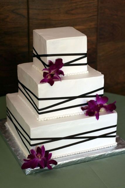 Square Wedding Cakes with Orchids