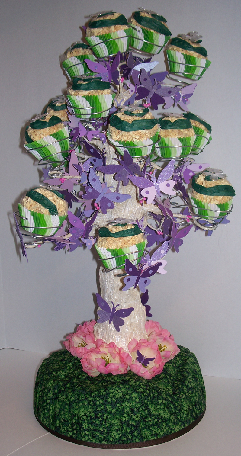 Tree Cupcake Cake with Butterflies