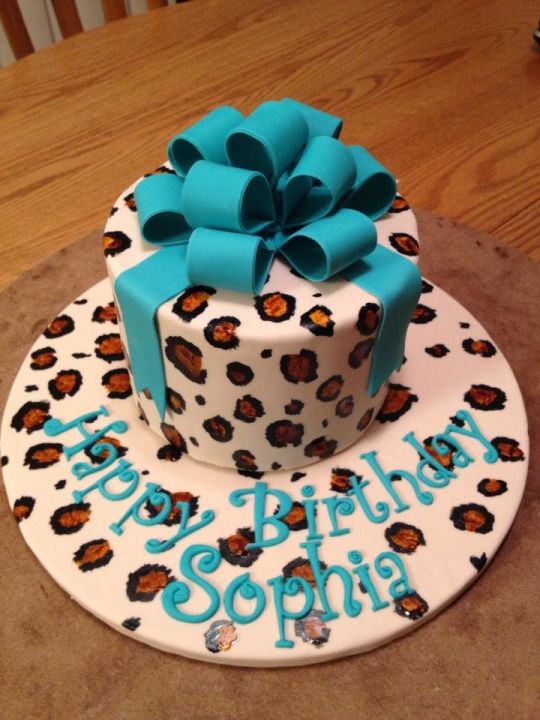 Turquoise Cheetah Birthday Cake