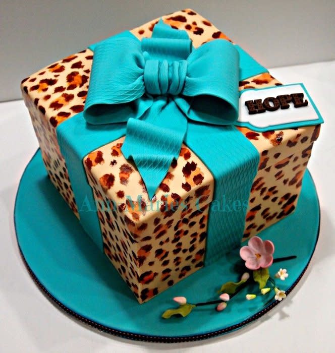 Turquoise Cheetah Print Birthday Cake