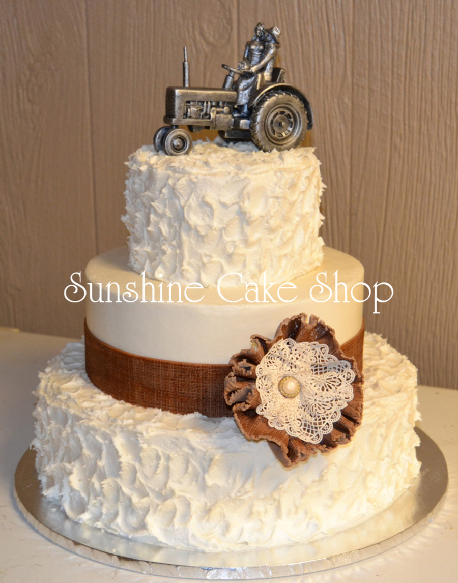 Wedding Cake with Burlap and Lace Wedding Cake with Burlap and Lace