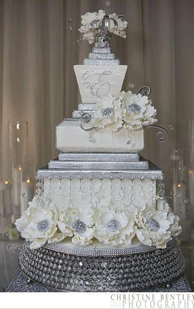 White and Silver Wedding Cake Bling