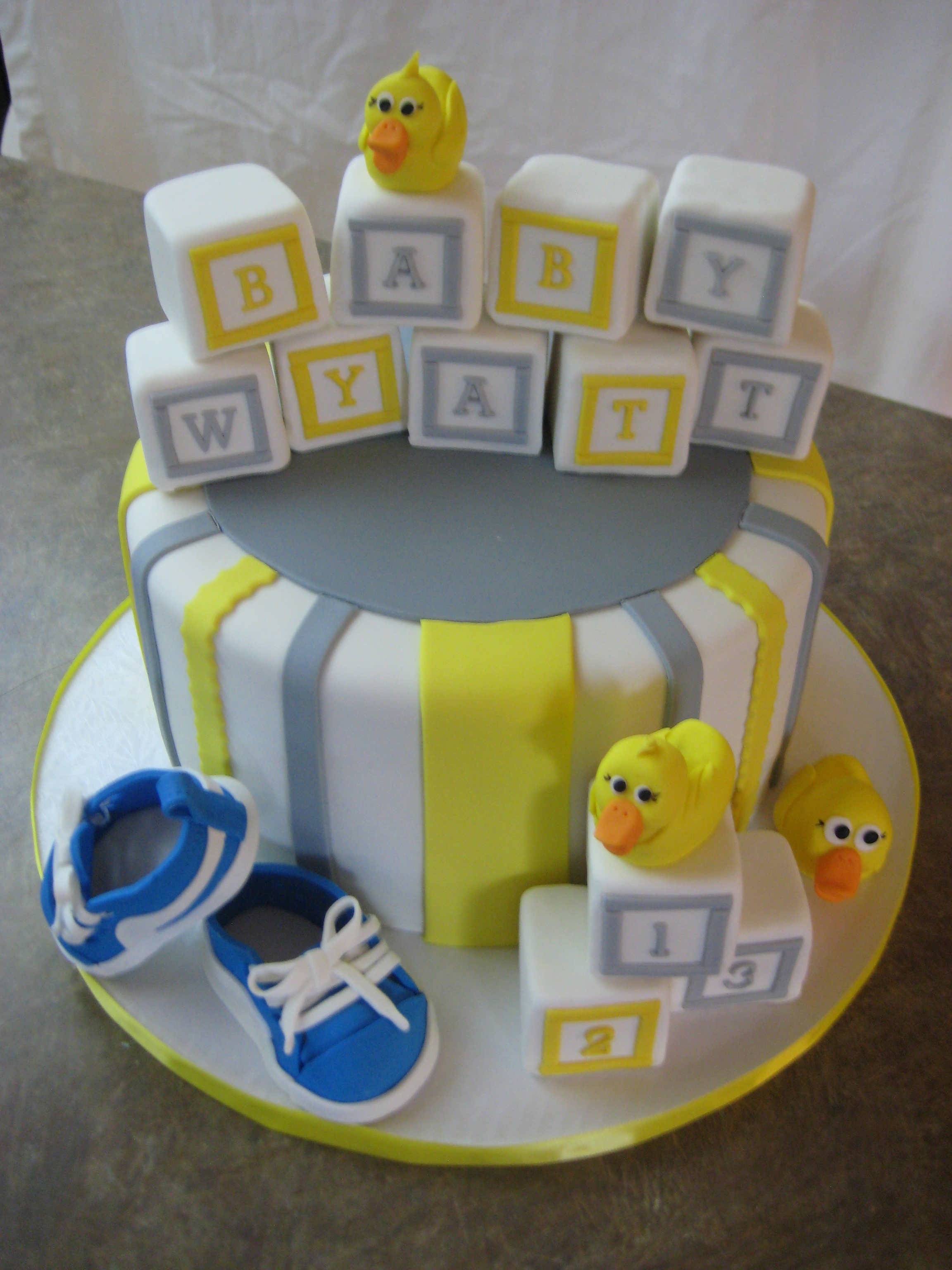 Yellow and Grey Baby Shower Cake