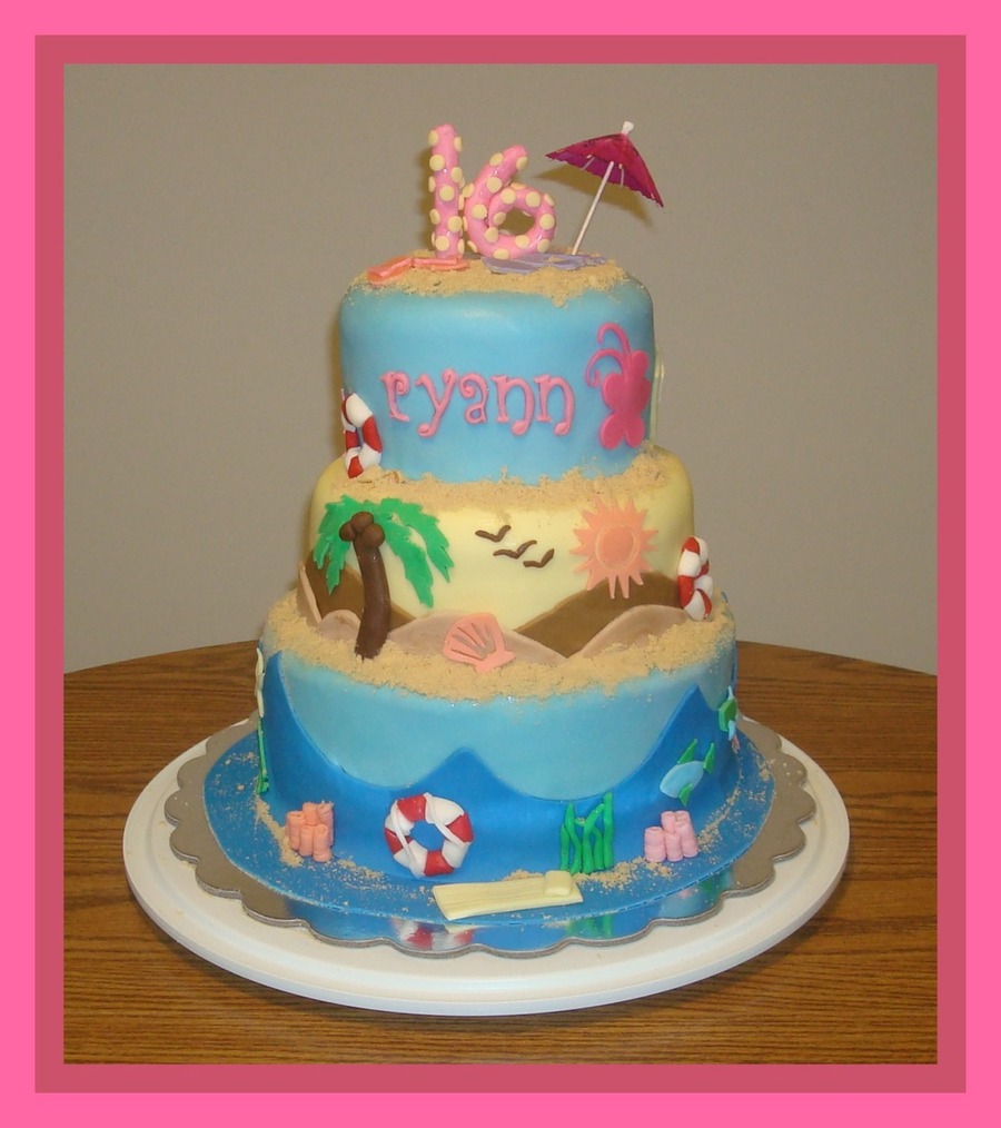 Beach Themed Sweet 16 Birthday Cake Beach Themed Sweet 16 Birthday Cake