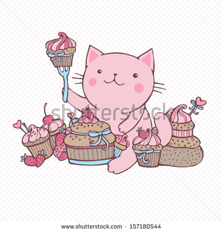 Cartoon Cat Eating Cupcake Cartoon Cat Eating Cupcake