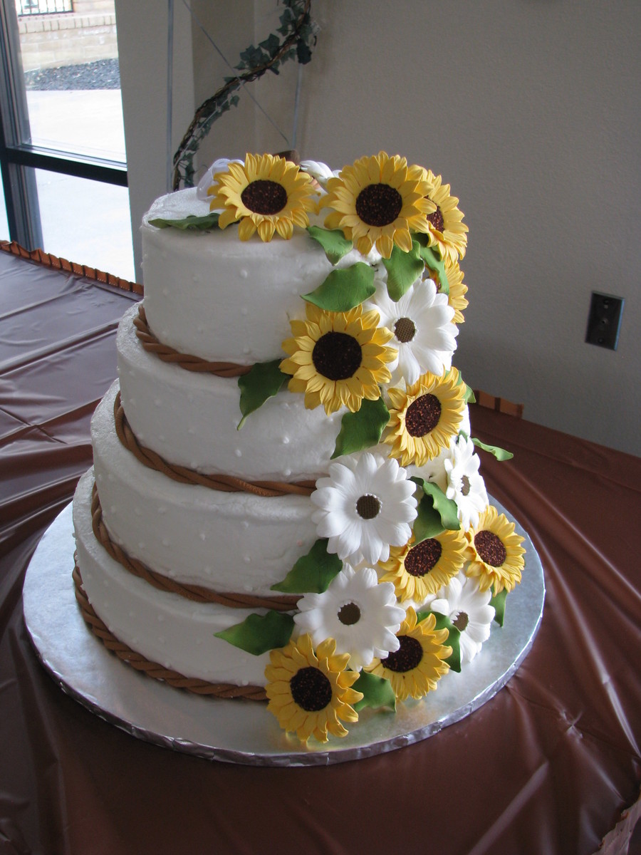 Daisy and Sunflower Wedding Cake