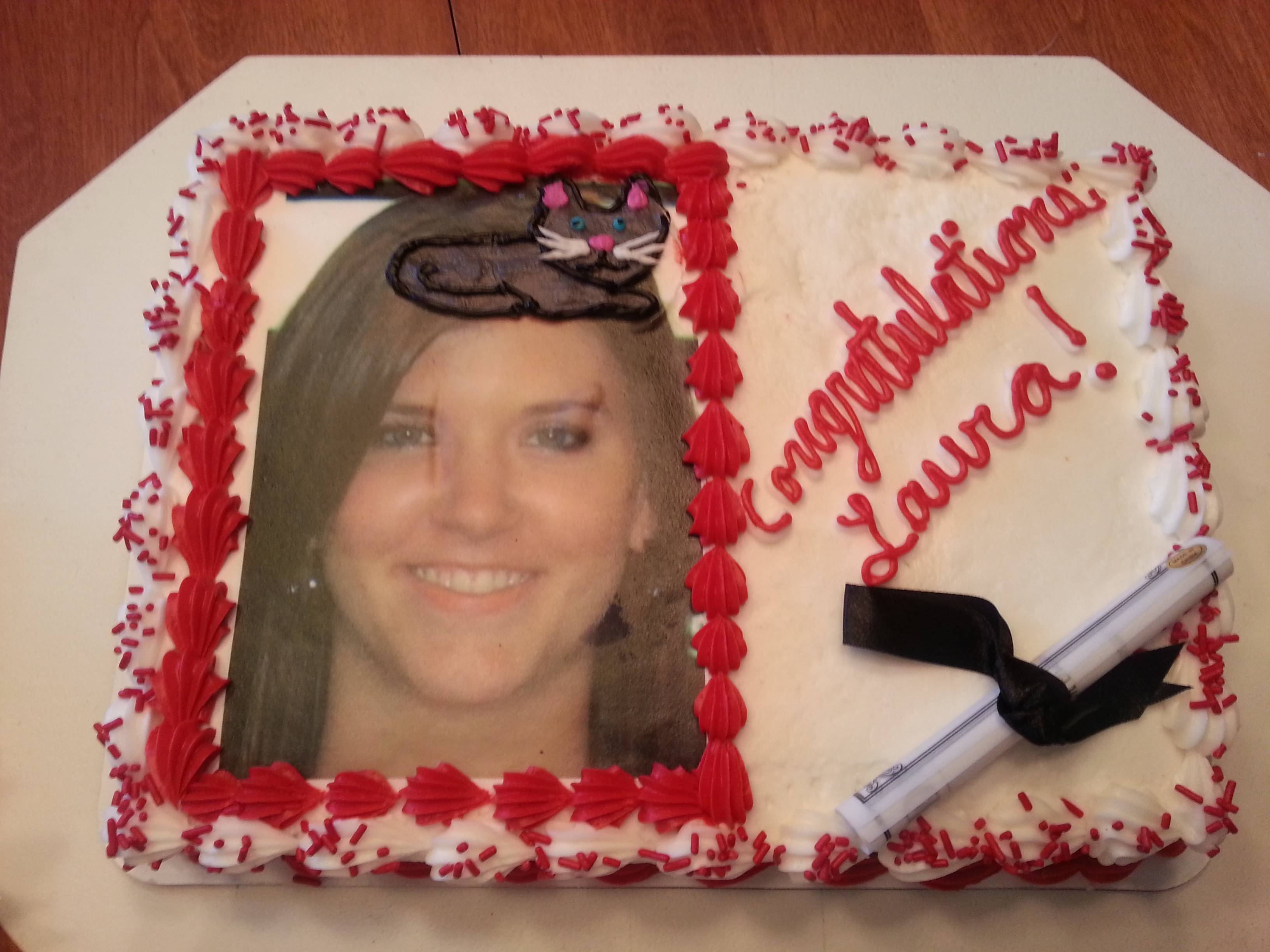 Graduation Cake with Cat On Head