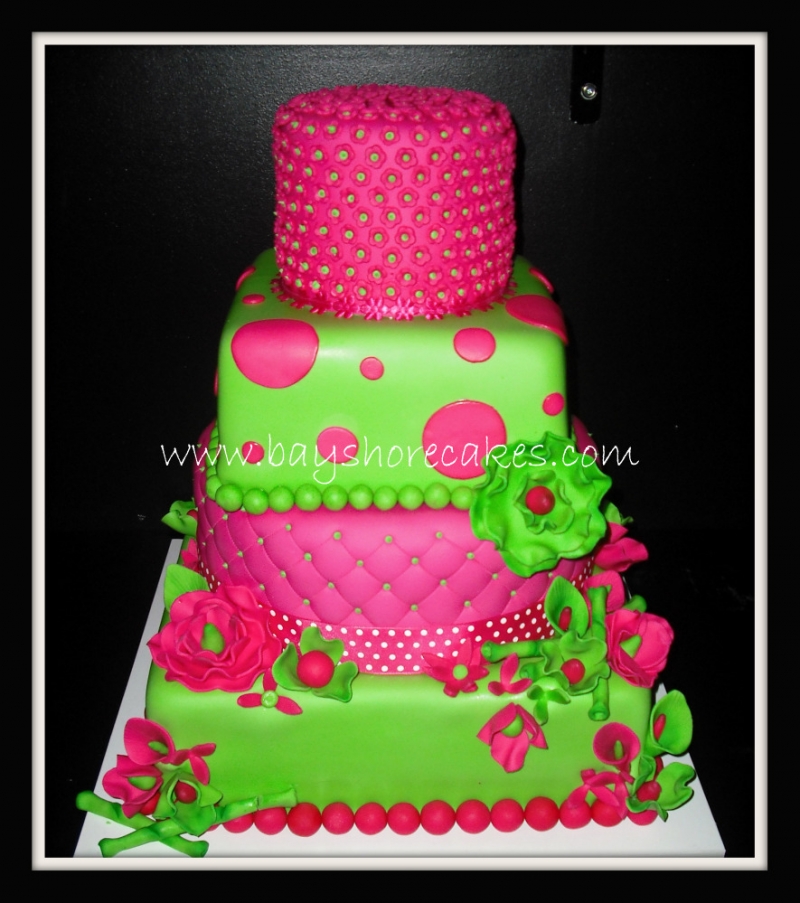 Hot Pink and Green Wedding Cake Hot Pink and Green Wedding Cake