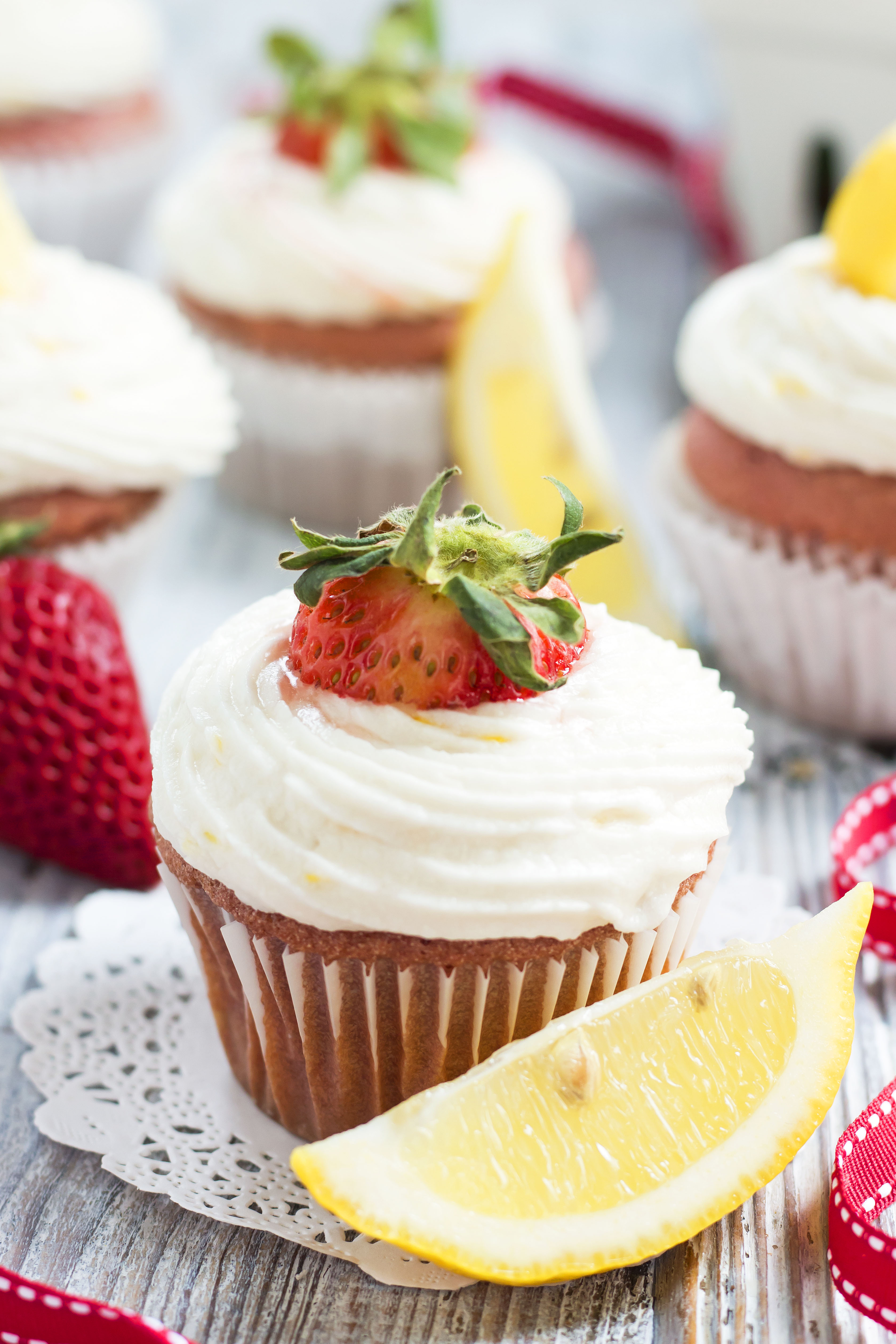 Lemon Cupcakes with Strawberry Frosting