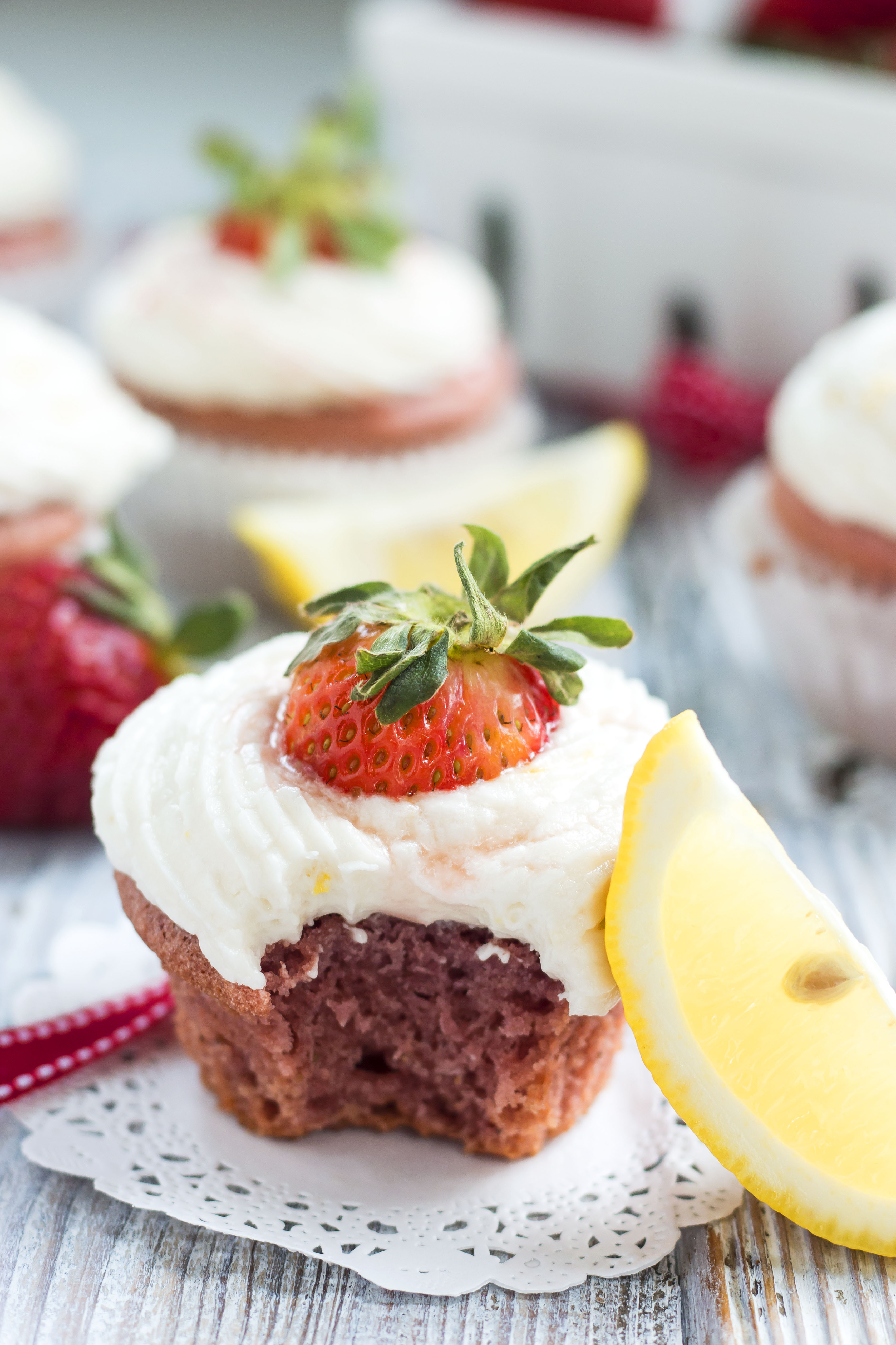 Lemon Cupcakes with Strawberry Frosting