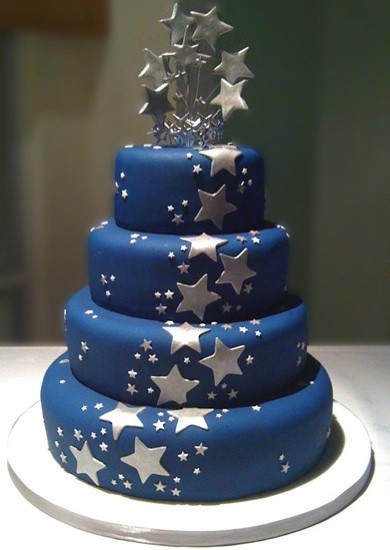 Navy Blue and Silver Wedding Cake