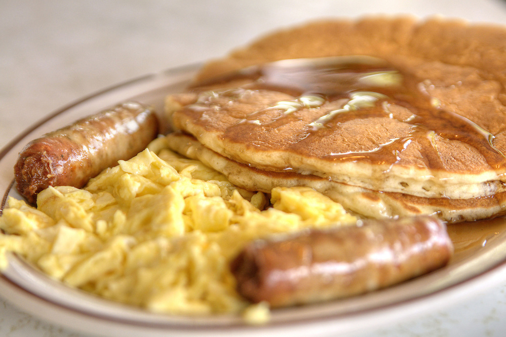 Pancake Sausage and Eggs Breakfast