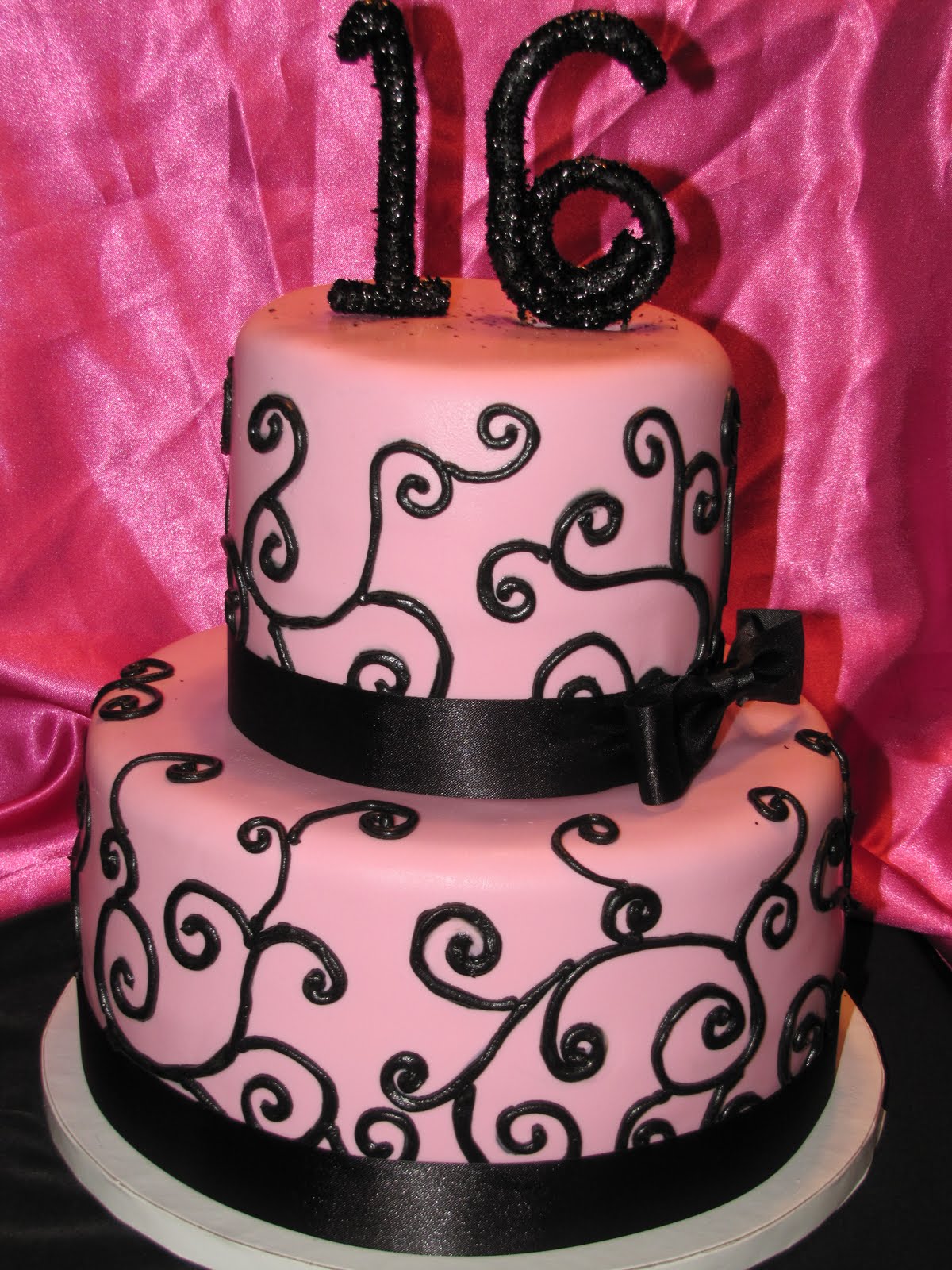 Pink and Black Sweet 16 Cake