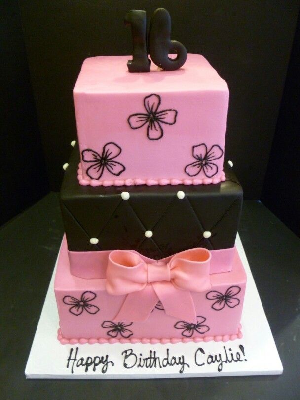 Pink and Black Sweet 16 Cake