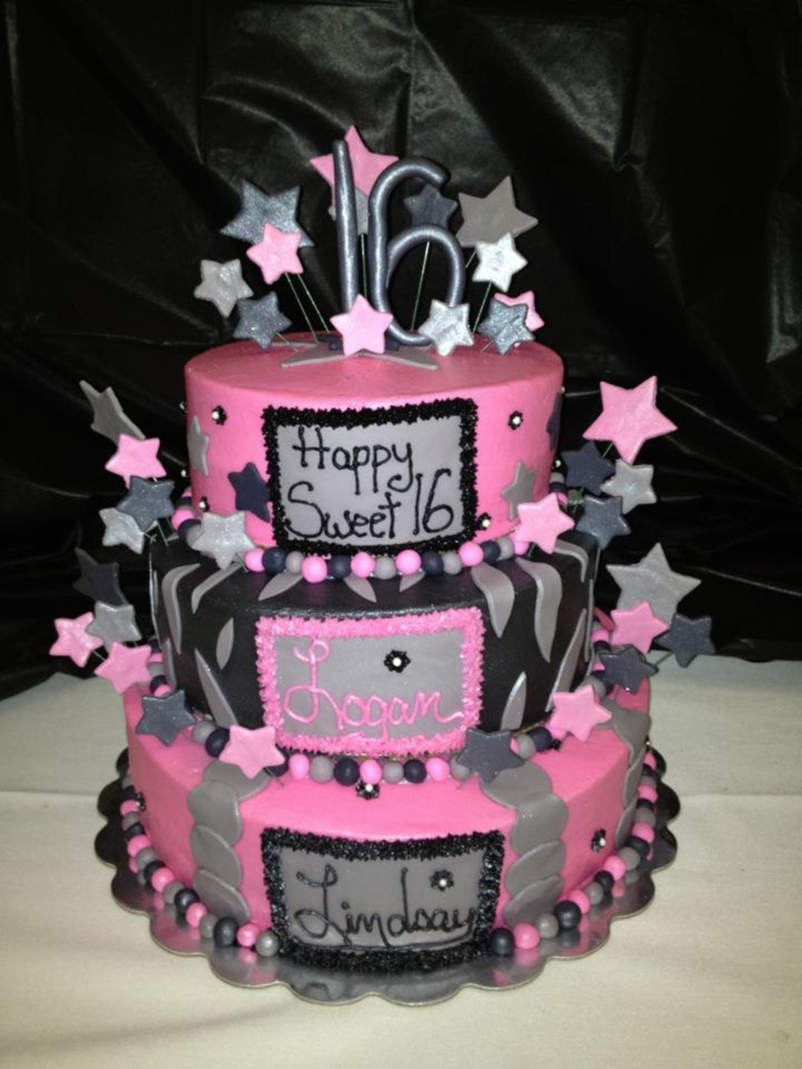 Pink and Black Sweet 16 Cake