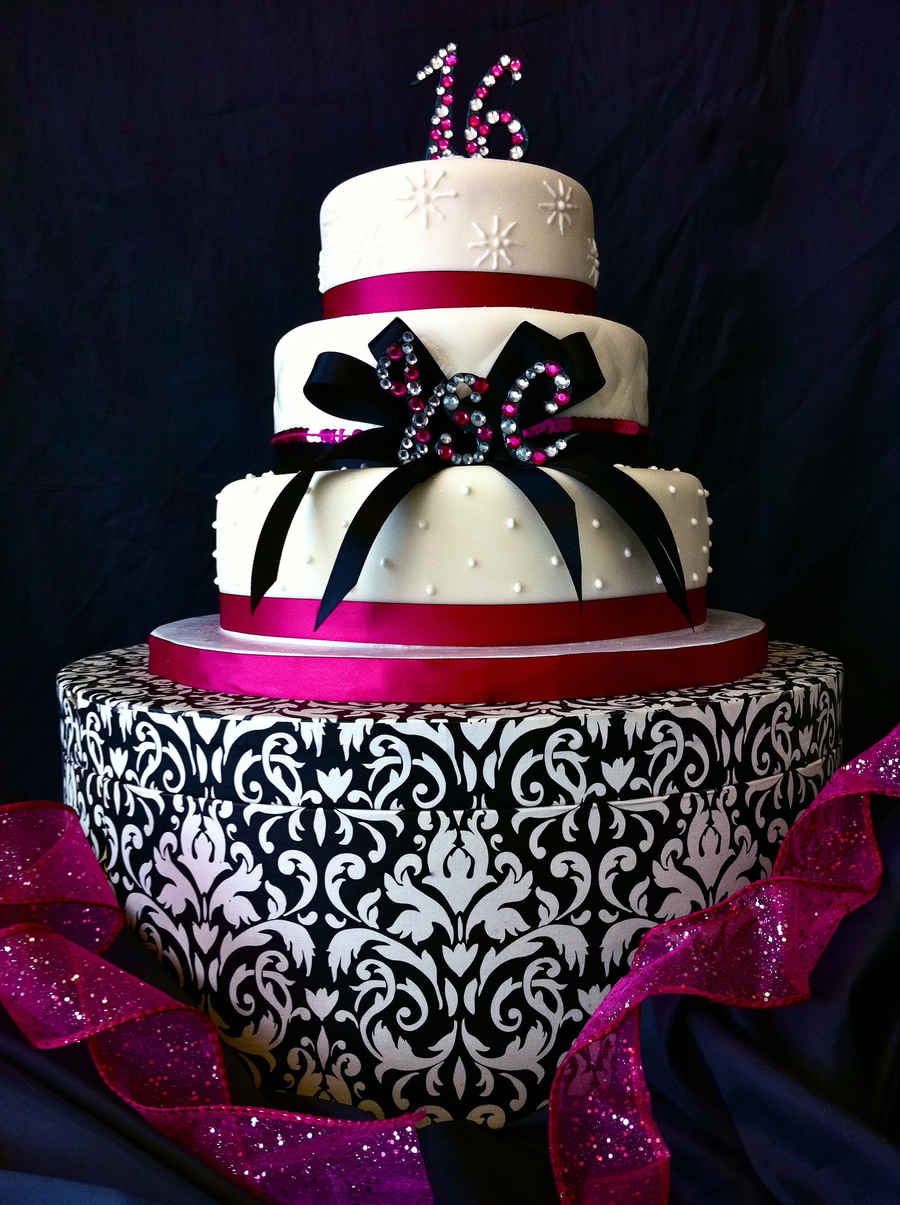 Pink and Black Sweet Sixteen Cake