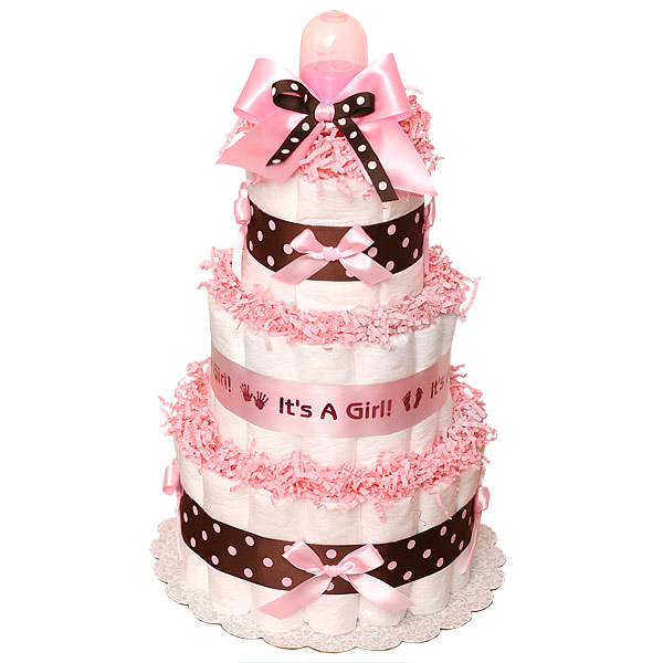 Pink and Brown Diaper Cake for Girls