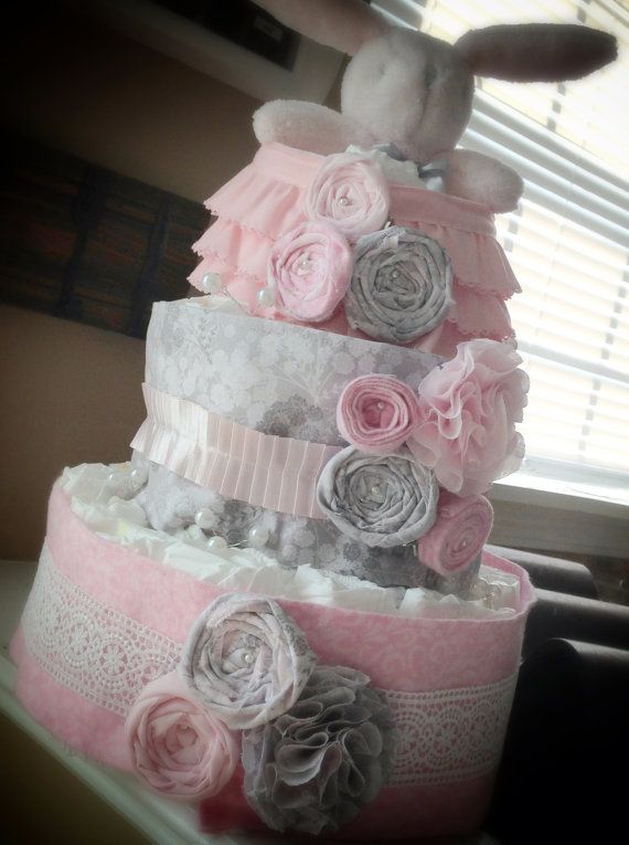 Pink and Gray Baby Shower Diaper Cake