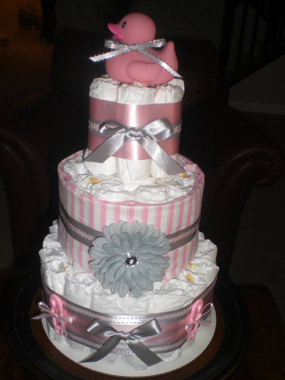 Pink and Grey Baby Diaper Cake