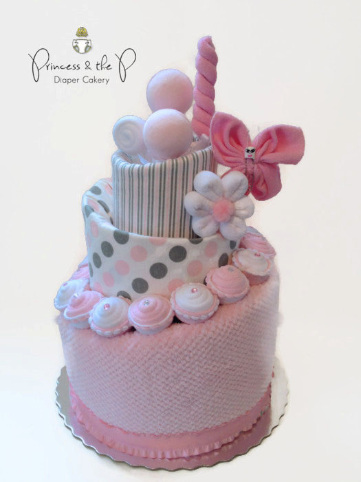 Pink and Grey Diaper Cake