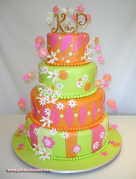 Pink Green and Orange Wedding Cake Pink Green and Orange Wedding Cake