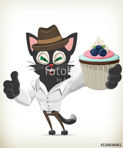 Poshine Cartoon Cat Holding a Cupcake Poshine Cartoon Cat Holding a Cupcake