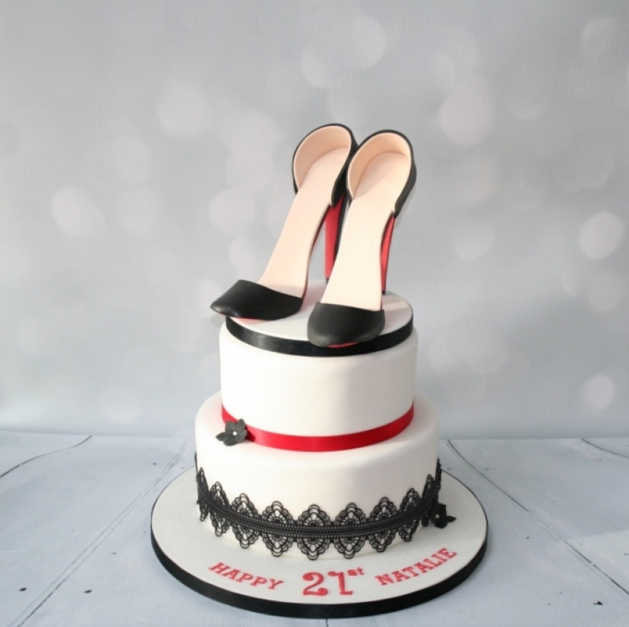 Red and Black 2 Tier Birthday Cakes