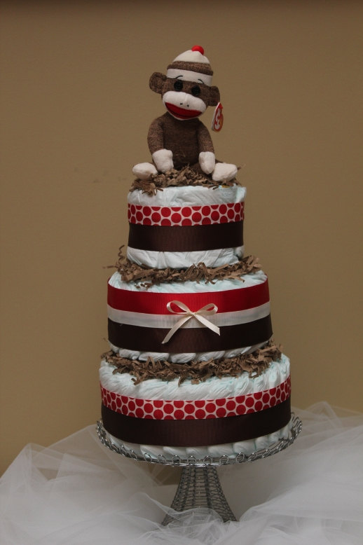 Sock Monkey Baby Shower Diaper Cake