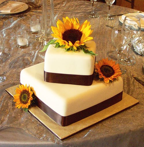 Sunflower Tier Square Wedding Cake