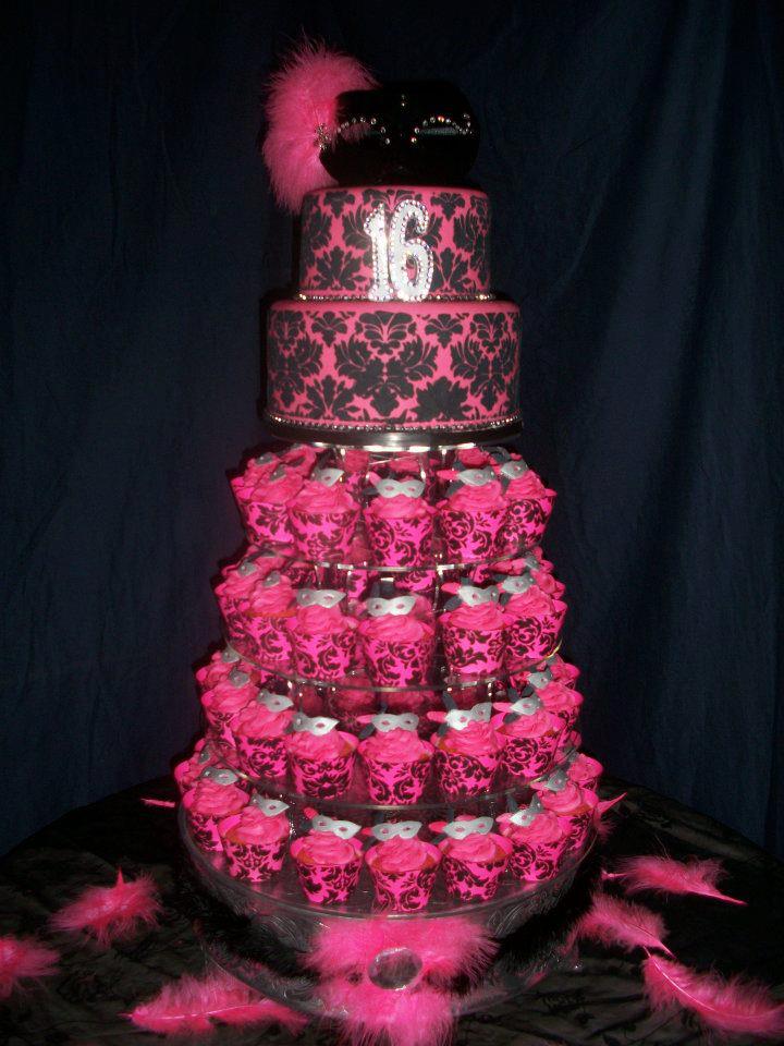 10 Photos of Pink And Black Theme Sweet 16 Cakes