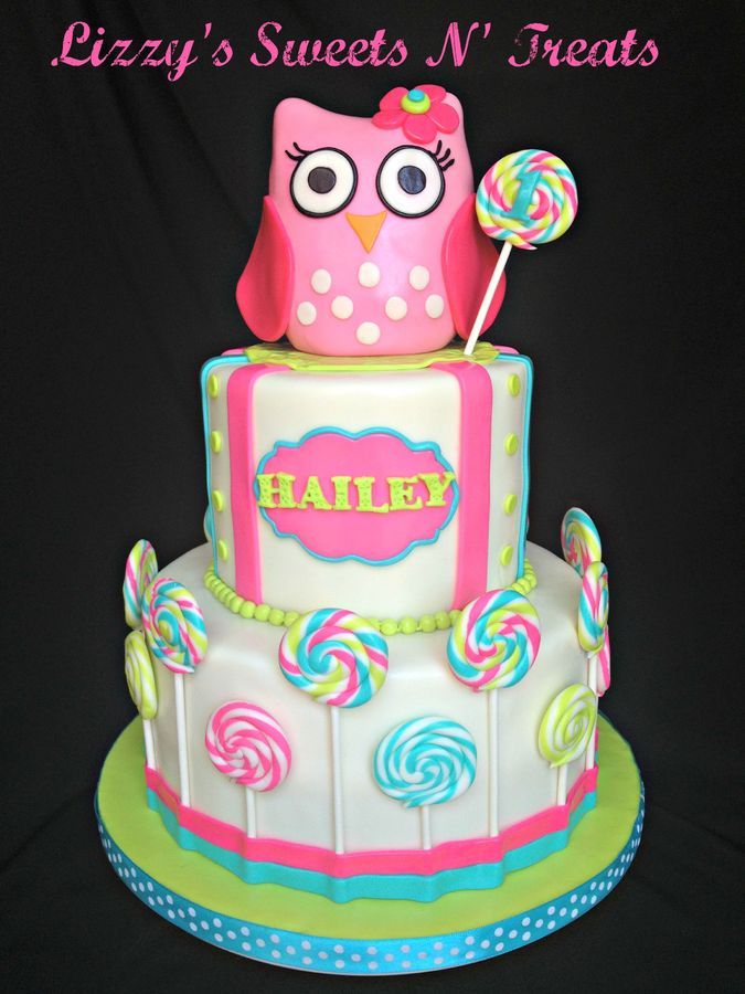 Baby Girl Owl Birthday Cake