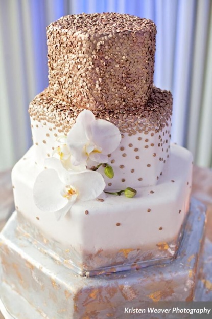 Black and White Rose Gold Wedding Cake