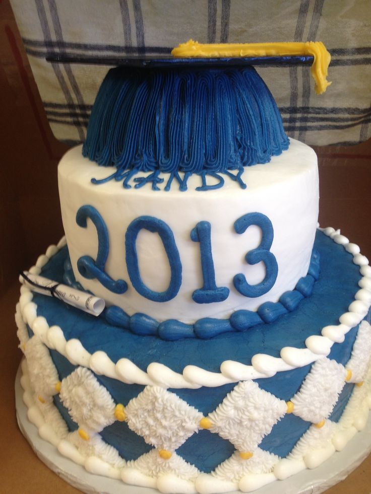 Blue and White Graduation Cake