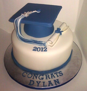 Blue and White Graduation Cake