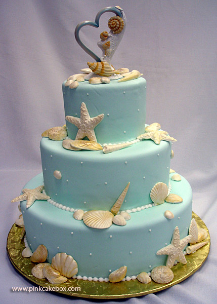 Blue Beach Themed Wedding Cake